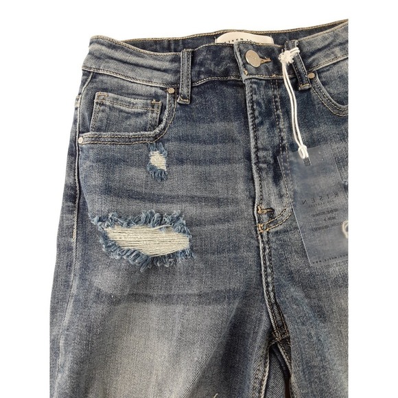 Risen Jeans Womens Medium Wash Distressed High Rise Cuffed Denim Shorts S - Picture 2 of 8
